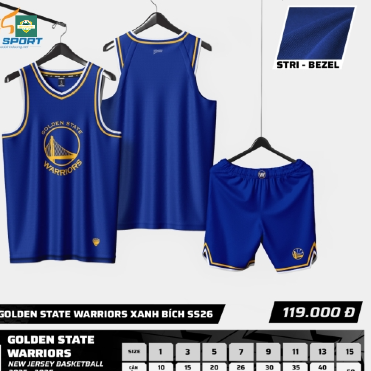 Bộ Quần Áo Bóng Rổ Strivend Trẻ Em Golden State Warriors Xanh Bích