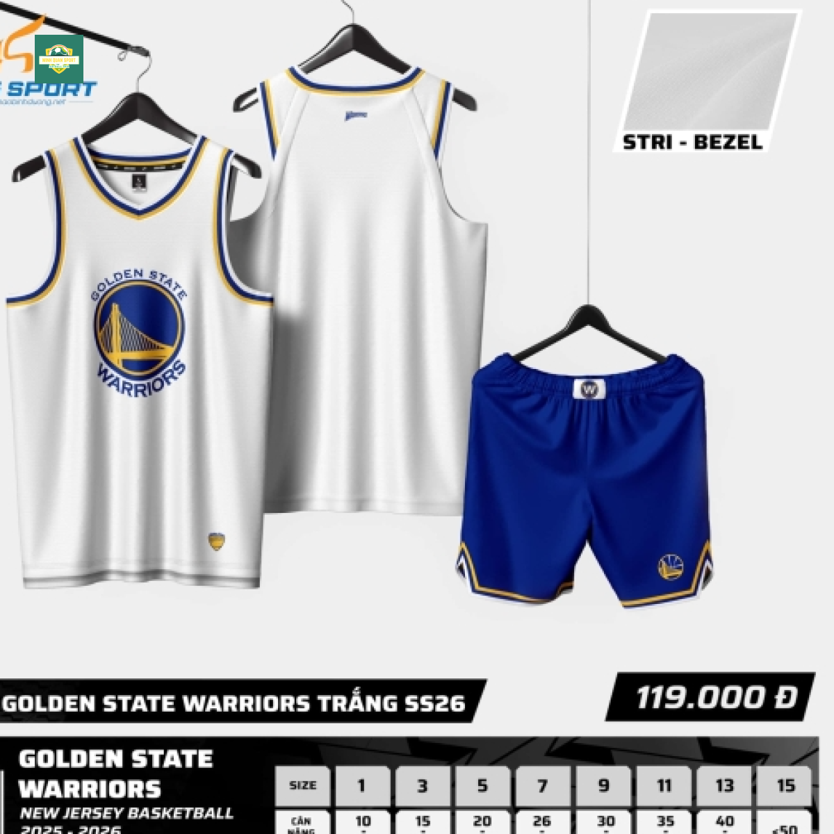 Bộ Quần Áo Bóng Rổ Strivend Trẻ Em Golden State Warriors Trắng