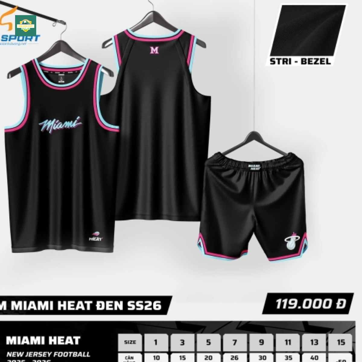 Bộ Quần Áo Bóng Rổ Strivend Trẻ Em Miami Heat Đen