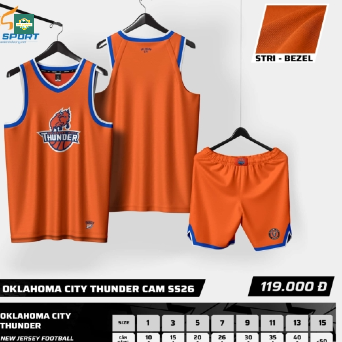 Bộ Quần Áo Bóng Rổ Strivend Trẻ Em Oklahoma City Thunder Cam