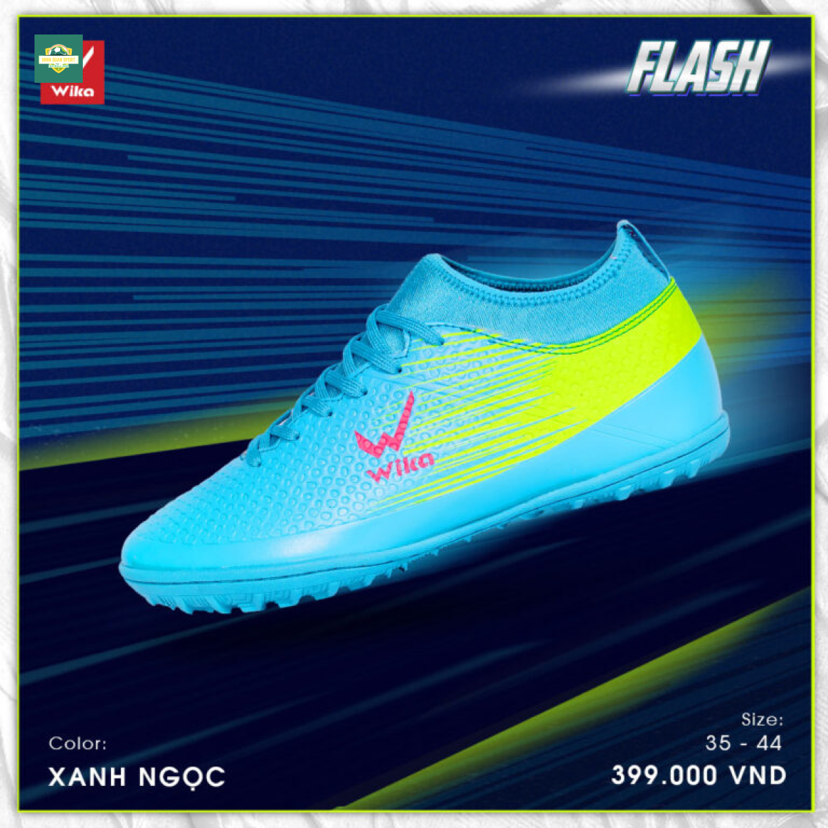 Giày đá bóng Wika Flash xanh ngọc (New 2023)