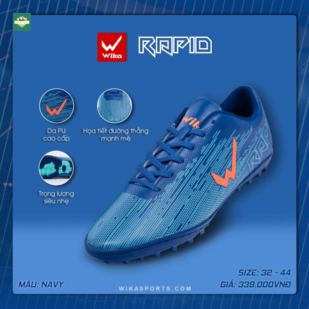Giày đá bóng Wika Rapid navy