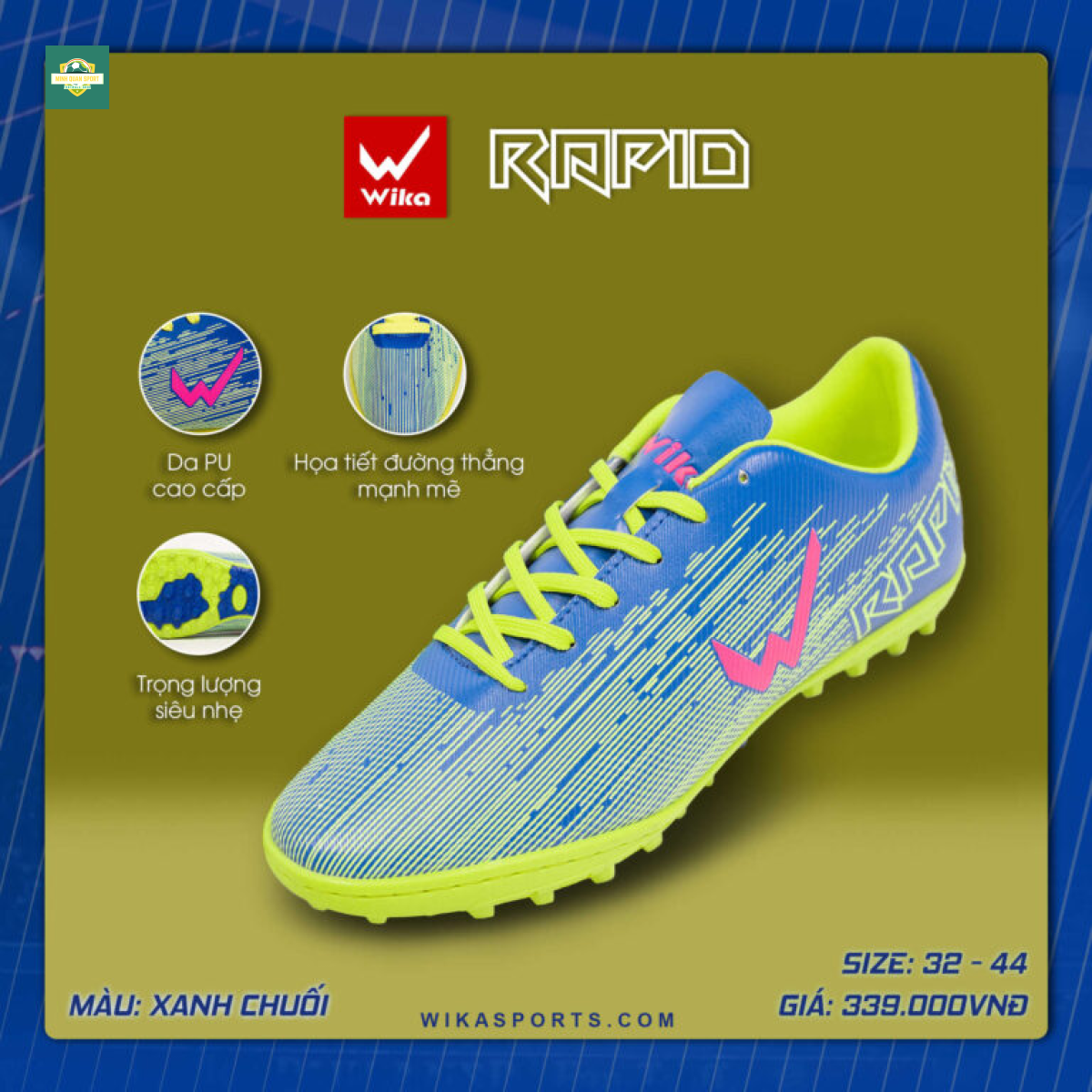 Giày đá bóng Wika Rapid xanh chuối