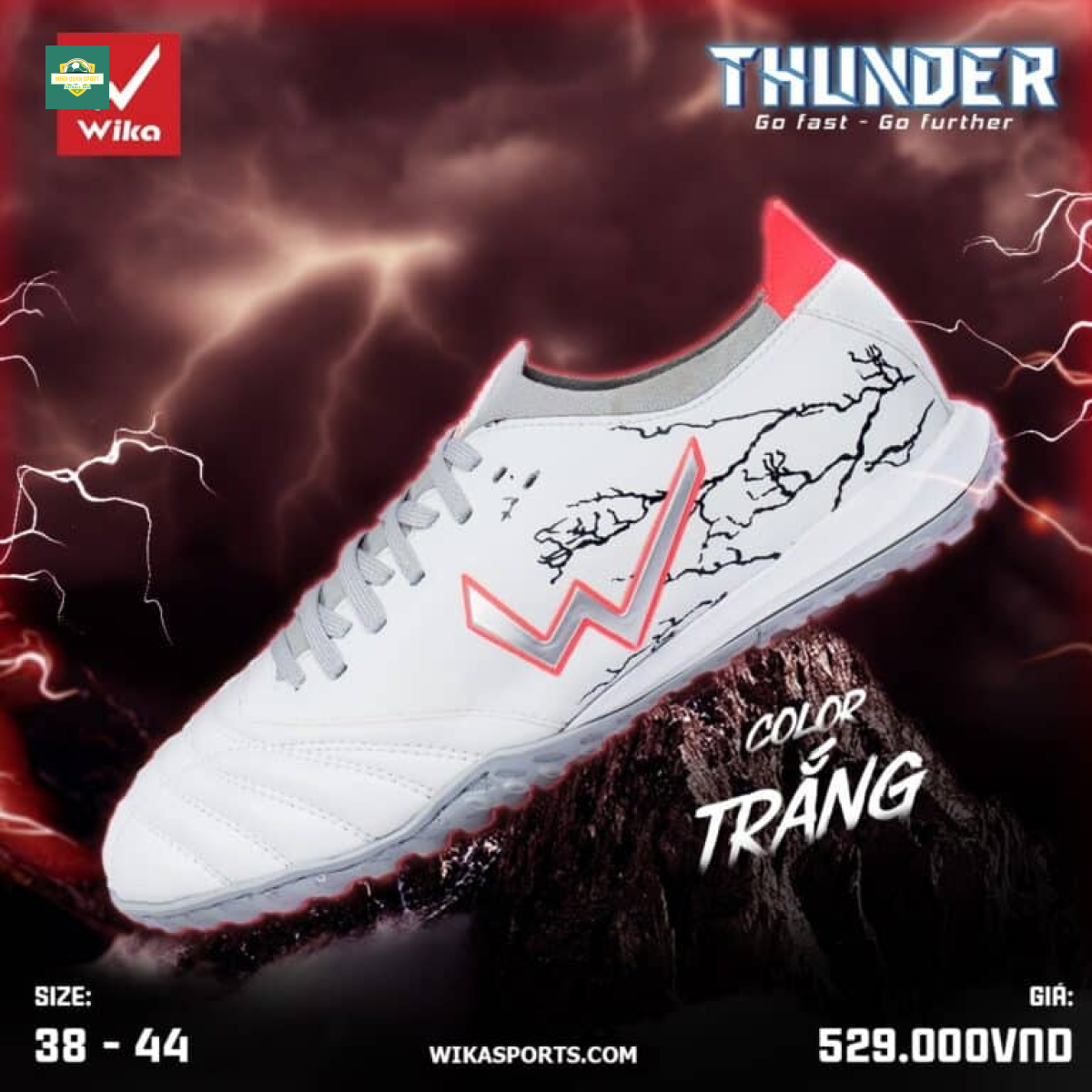 Giày đá bóng Wika Thunder màu trắng