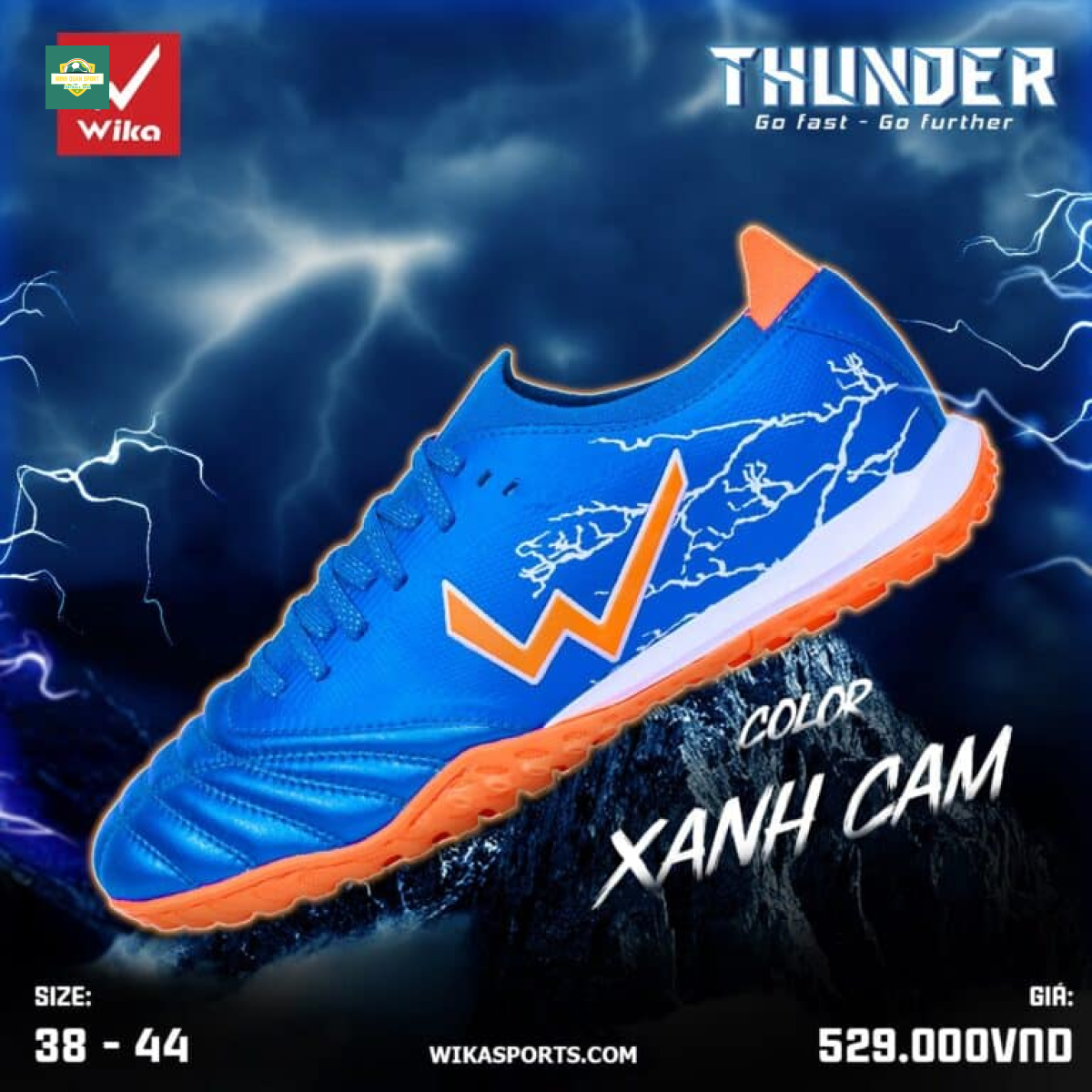 Giày đá bóng Wika Thunder màu xanh cam