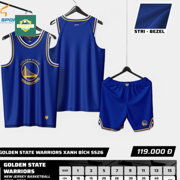 Bộ Quần Áo Bóng Rổ Strivend Trẻ Em Golden State Warriors Xanh Bích
