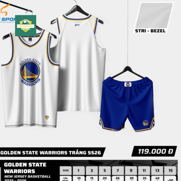 Bộ Quần Áo Bóng Rổ Strivend Trẻ Em Golden State Warriors Trắng