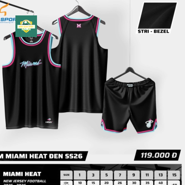 Bộ Quần Áo Bóng Rổ Strivend Trẻ Em Miami Heat Đen