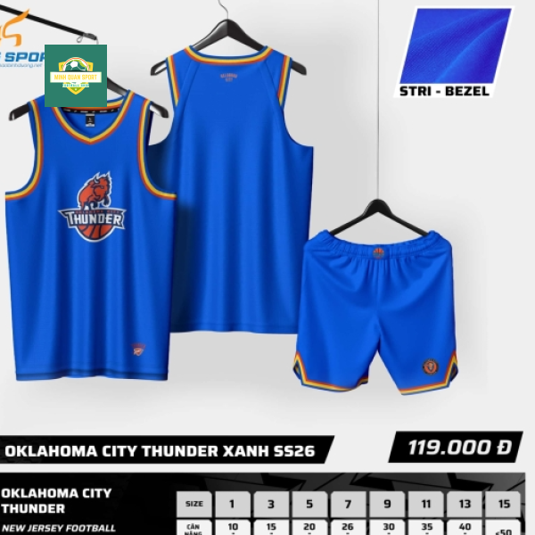 Bộ Quần Áo Bóng Rổ Strivend Trẻ Em Oklahoma City Thunder Xanh Bích