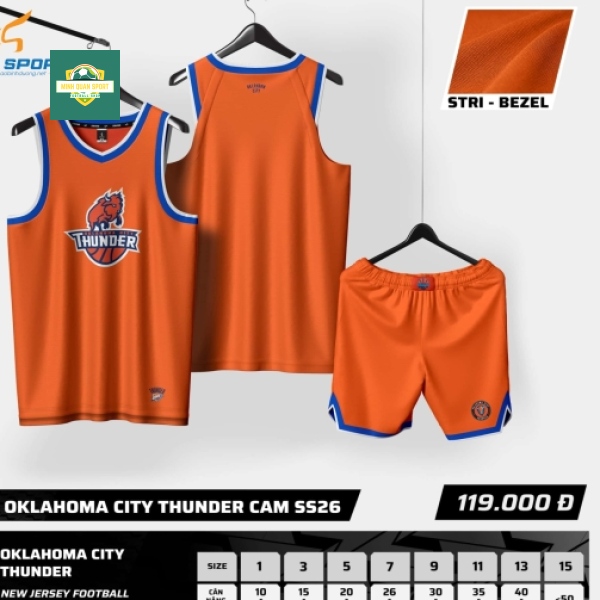 Bộ Quần Áo Bóng Rổ Strivend Trẻ Em Oklahoma City Thunder Cam
