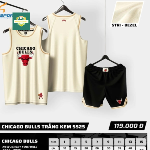 Bộ Quần Áo Bóng Rổ Strivend Trẻ Em Chicago Bulls Trắng