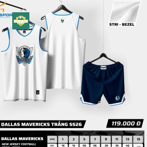 Bộ Quần Áo Bóng Rổ Strivend Trẻ Em Dallas Mavericks Trắng