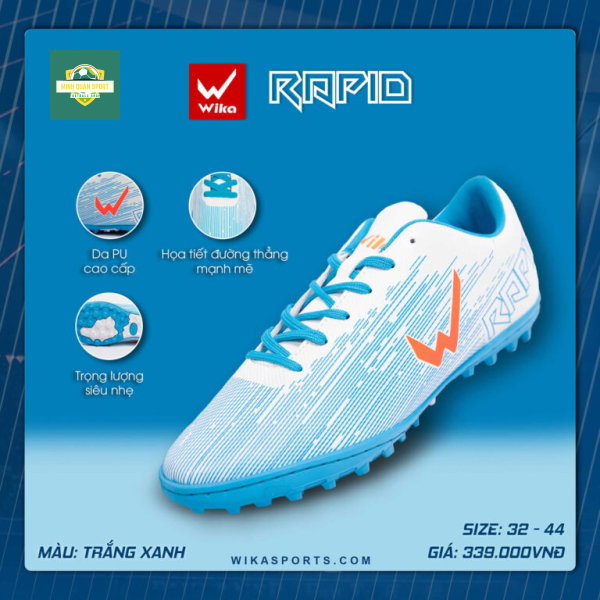 Giày đá bóng Wika Rapid trắng xanh